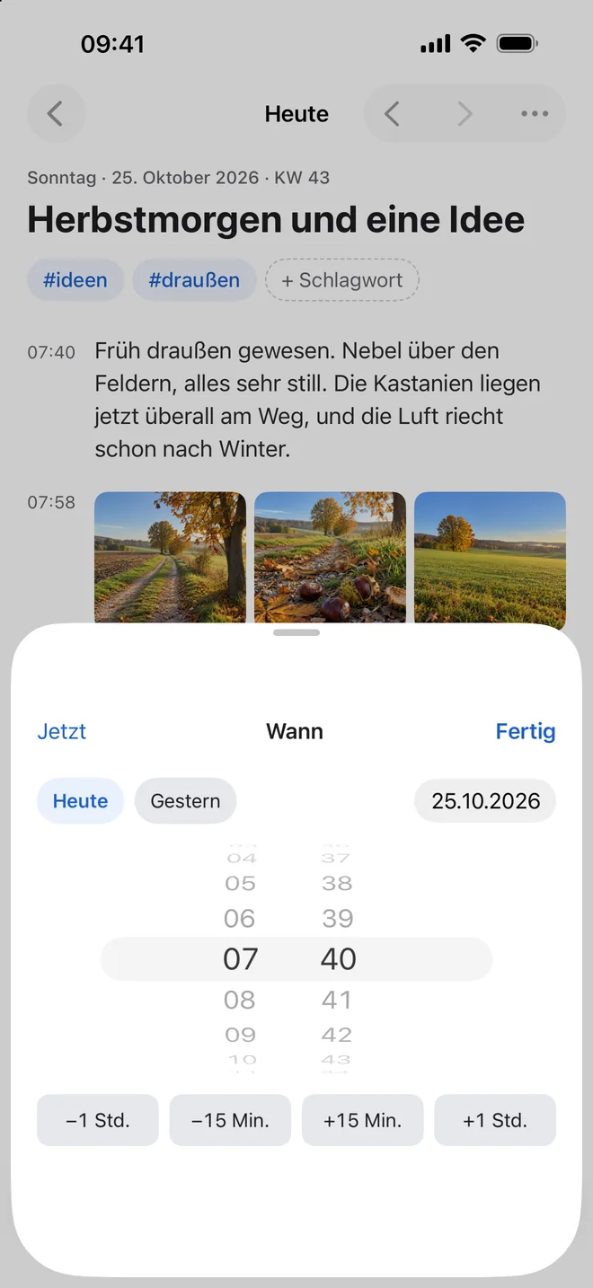 Tag und Uhrzeit eines Gedankens wählen