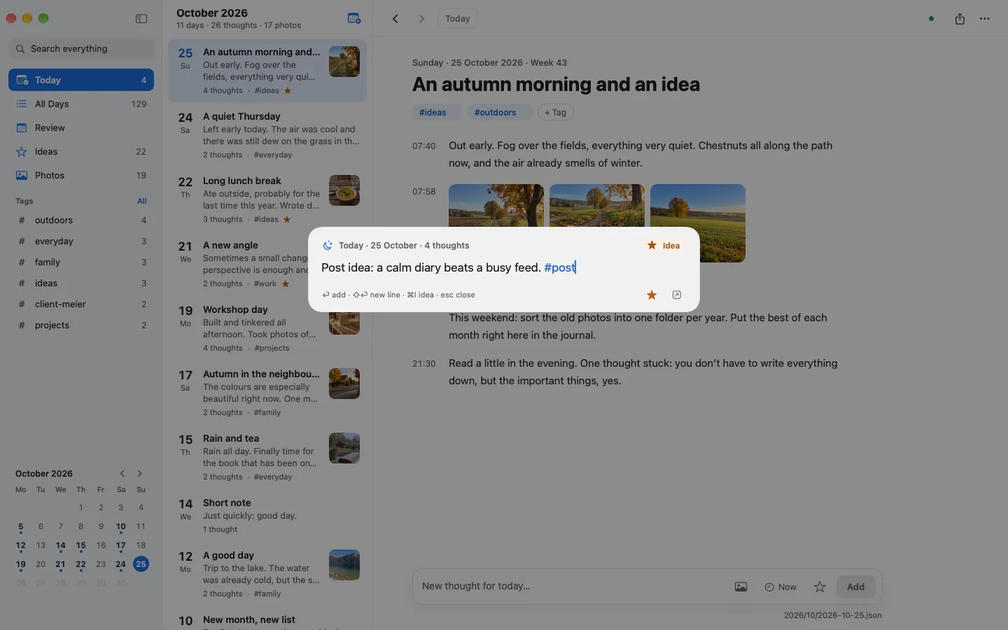 The quick capture window over the Mac app